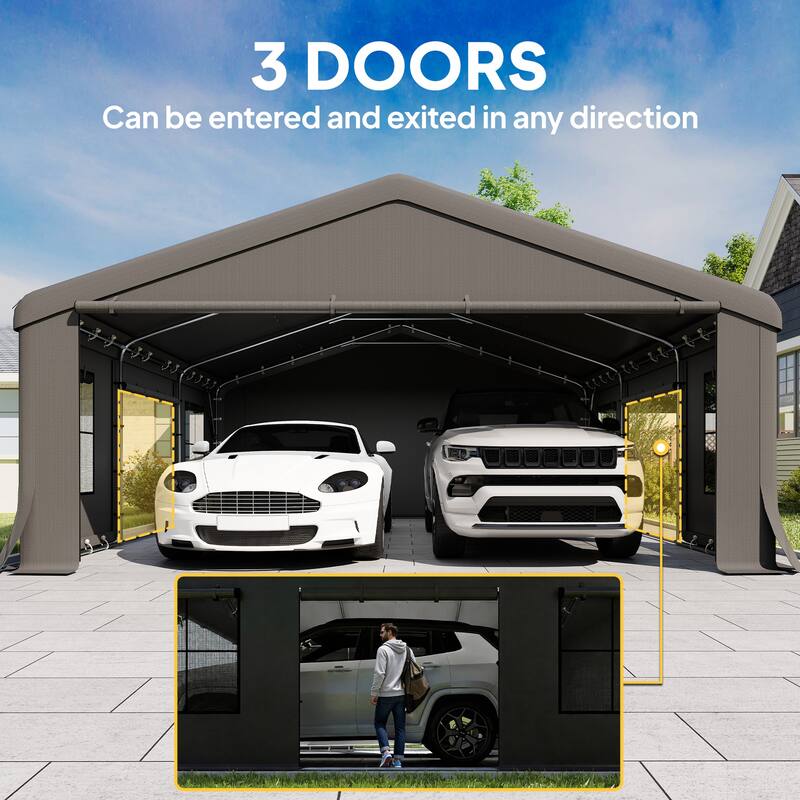 Outsunny 20' x 20' Heavy Duty Carport, Portable Garage Car Canopy Tent with Reinforced Galvanized Frame,Dark Gray