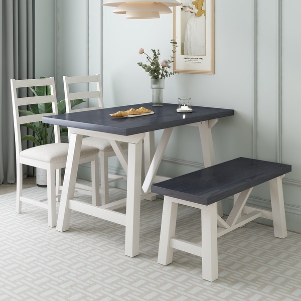 Farmhouse 4 Piece Wood Dining Table Set Rectangular 4 Person