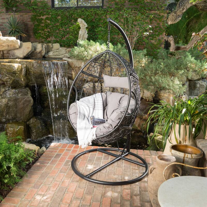 Kyle Wicker Hanging Chair (Stand Not Included) by Christopher Knight Home - 400 lb limit - Black/Gray