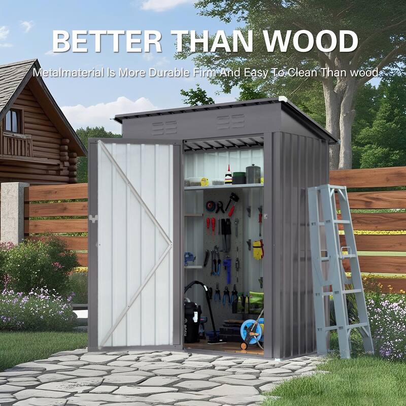 5X3 FT Metal Outdoor Storage Shed with Pitched Roof and Lockable Door - 5X3FT