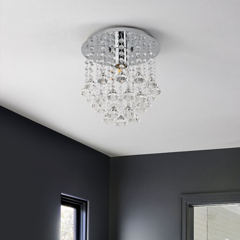 Malia 9.88" 1-Light Traditional Transitional Iron LED Semi Flush Mount, Chrome/Clear by JONATHAN Y