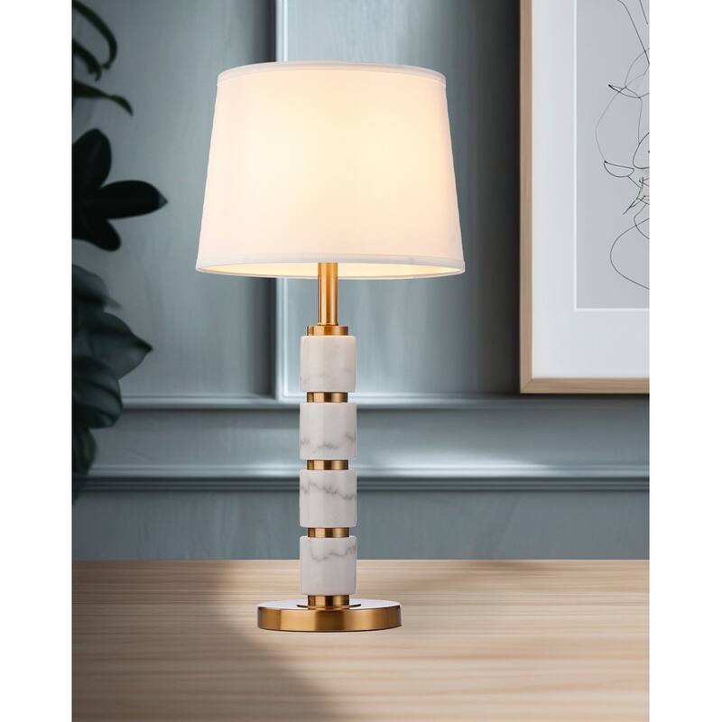 Elegant Gold Metal Table Lamp Featuring Alabaster Stone Shade, Modern Accent Lighting