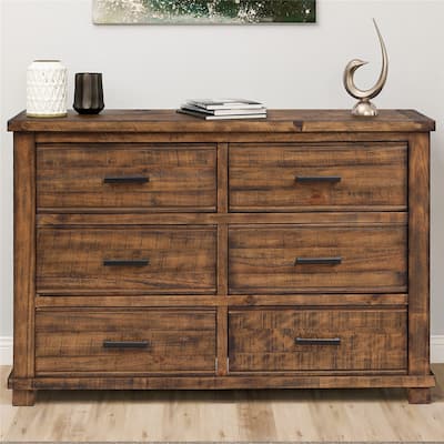 Rustic 6 Drawers Reclaimed Pine Wood Wider Dresser