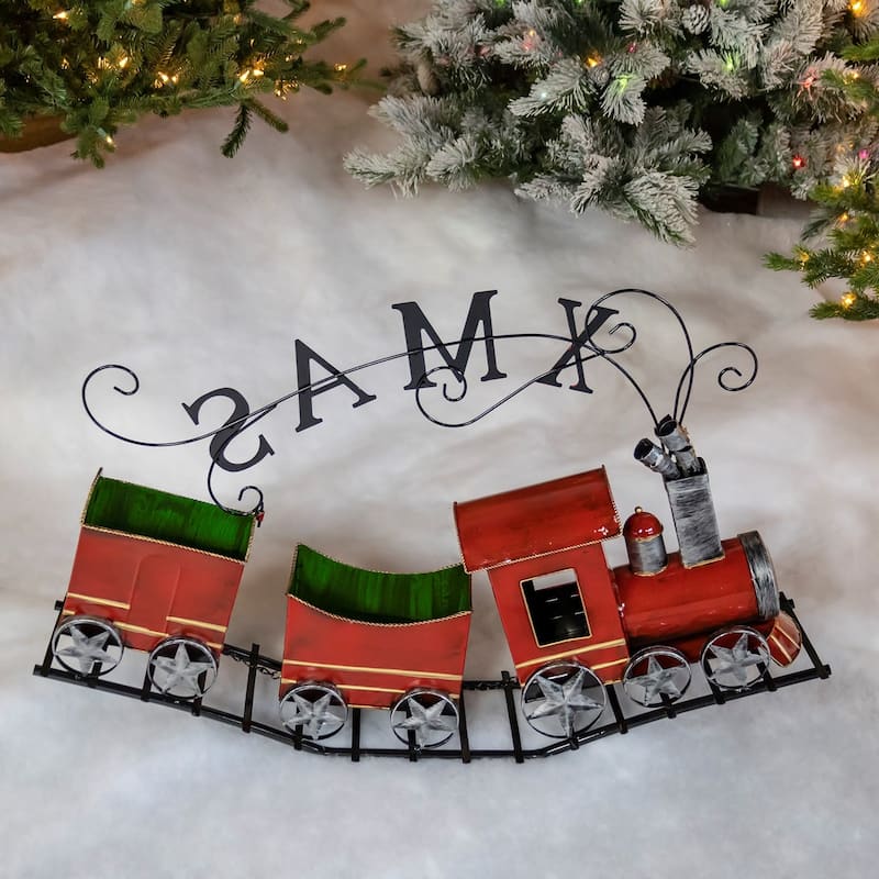 Metal Christmas Train with 2 Carts on Track "X-M-A-S"