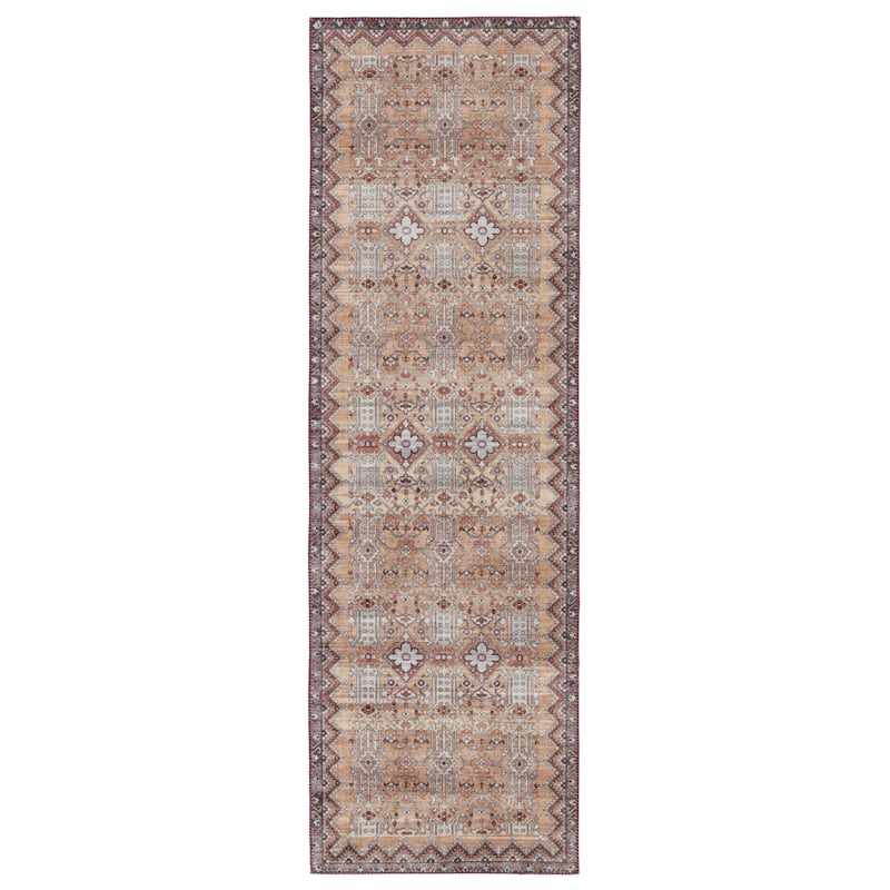 Dalia Machine Washable Trellis Area Rug - 2'6"X8' - Tan/Light Gray - Runner/Rectangle