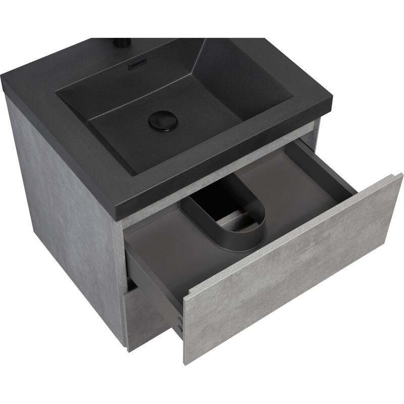 Grey Wall-Mounted Bath Vanity, Quartz Top,Sink and Soft Close Drawers