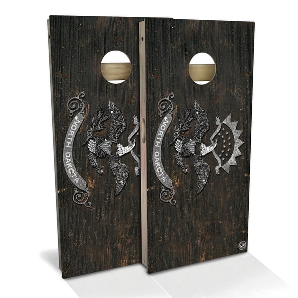 slide 2 of 9, North Dakota Flag Vintage Outdoor Cornhole Board Set