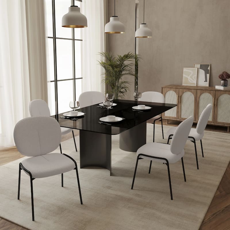 Celestial Modern Boucle Dining Chairs - Upholstered Accent Side Chairs with Black Powder-Coated Iron Frame Set of 4
