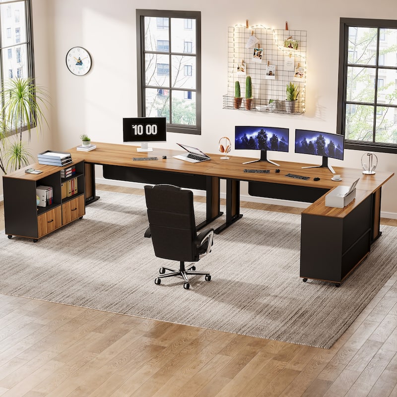 63" Corner Executive Computer Desk and Mobile File Cabinet Set for Home Office