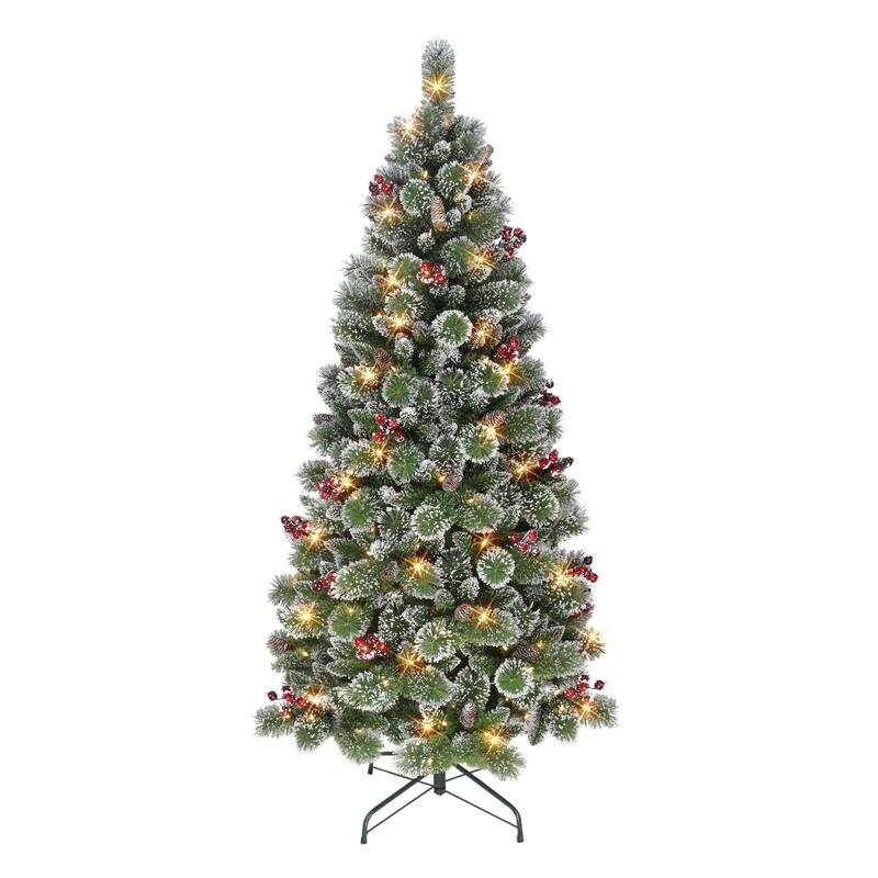 6.5' Snowy Valley Pine Artificial Christmas Tree Warm White LED - 6.5 Foot