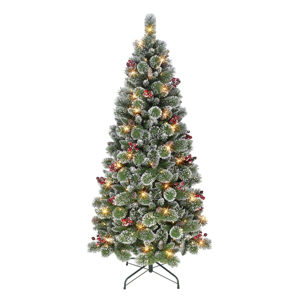 6.5' Snowy Valley Pine Artificial Christmas Tree Warm White LED - 6.5 Foot