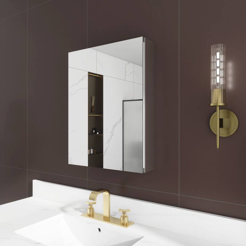Rectangular Aluminum Recessed Mount/Surface Mount Medicine Cabinet with Mirror and Adjustable shelves