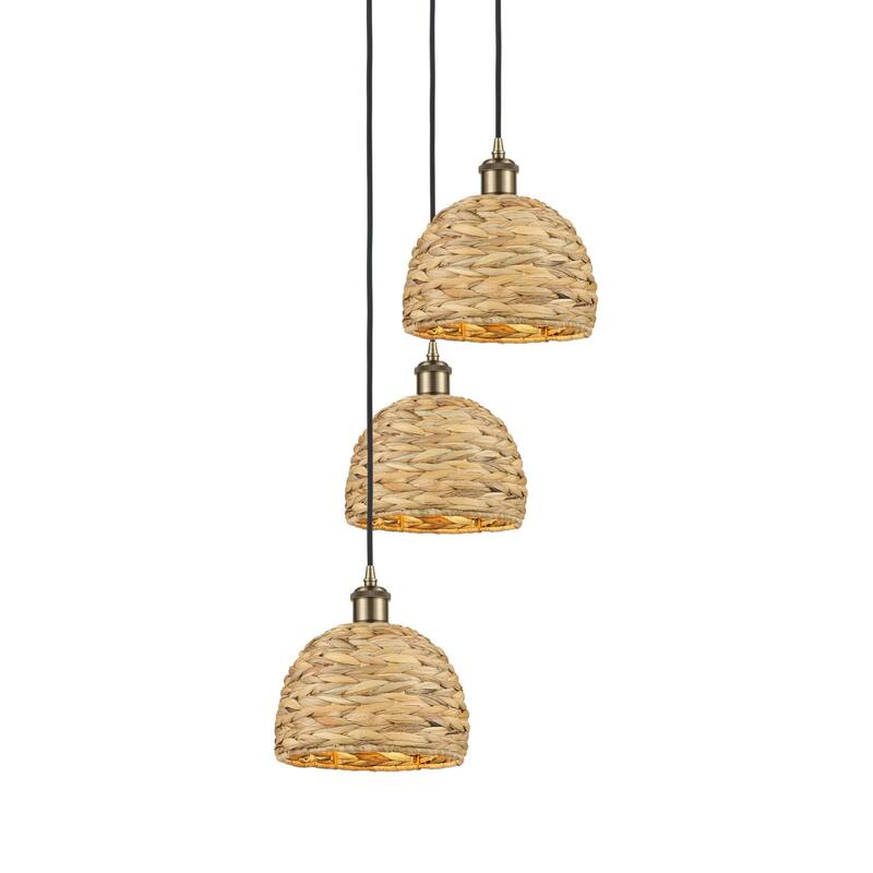 Innovations Lighting 113B-3P-30-19 Woven Rattan Pendant Woven Rattan 3 - Antique Brass / Natural