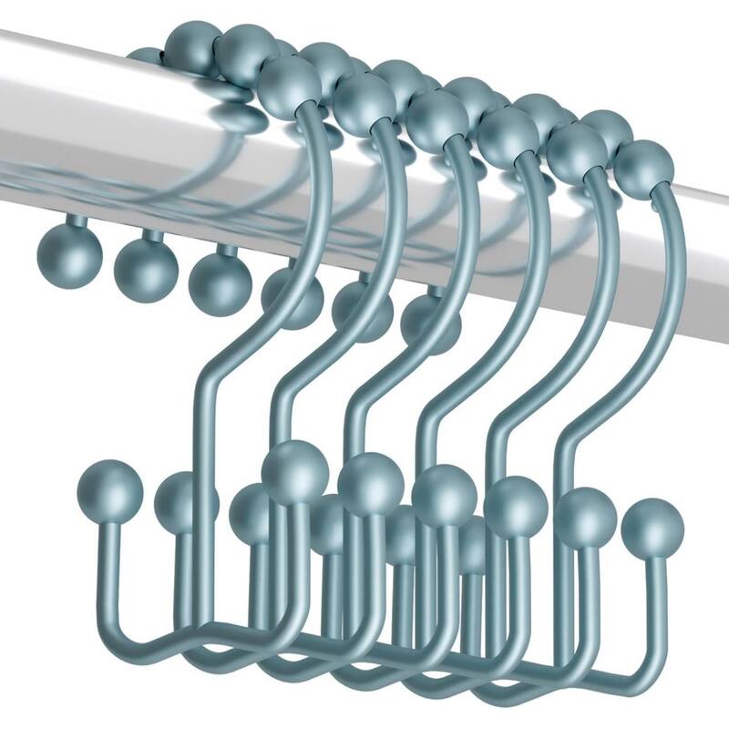 Rust-proof Metal Double Sliding Shower Hooks for Bathroom Shower Rods and Curtains, 12 Pack - Blue