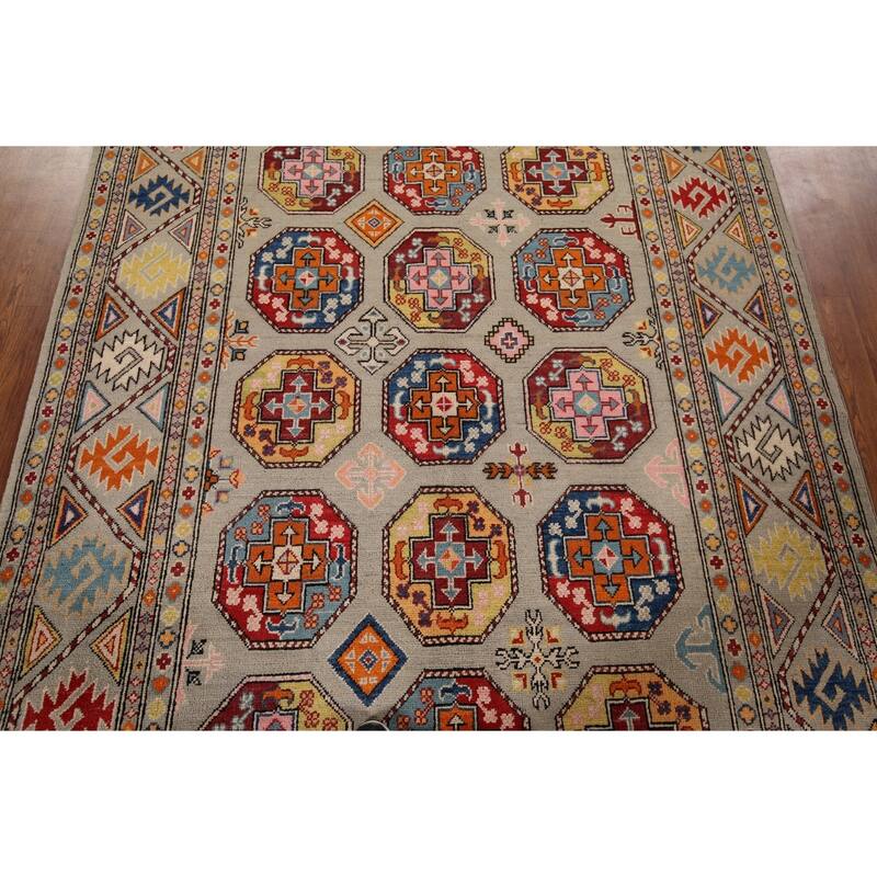 Geometric Kazak Area Rug Living Room Handmade Wool Carpet - 5'7" x 7'10"