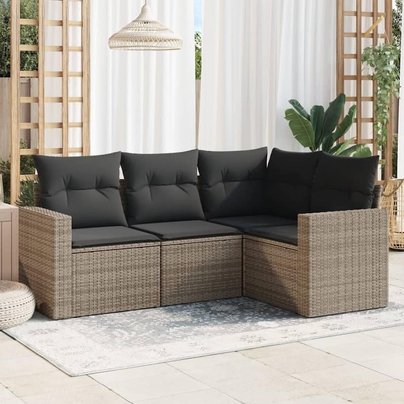 vidaXL Garden Sofa Set Grey PE rattan, powder-coated steel, polyester - 24.4 x 25.8 x 27.2