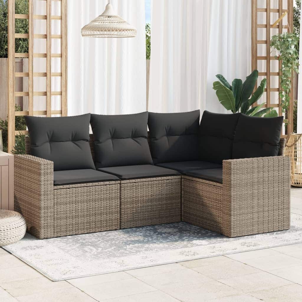 vidaXL Garden Sofa Set Grey PE rattan, powder-coated steel, polyester - 24.4 x 25.8 x 27.2