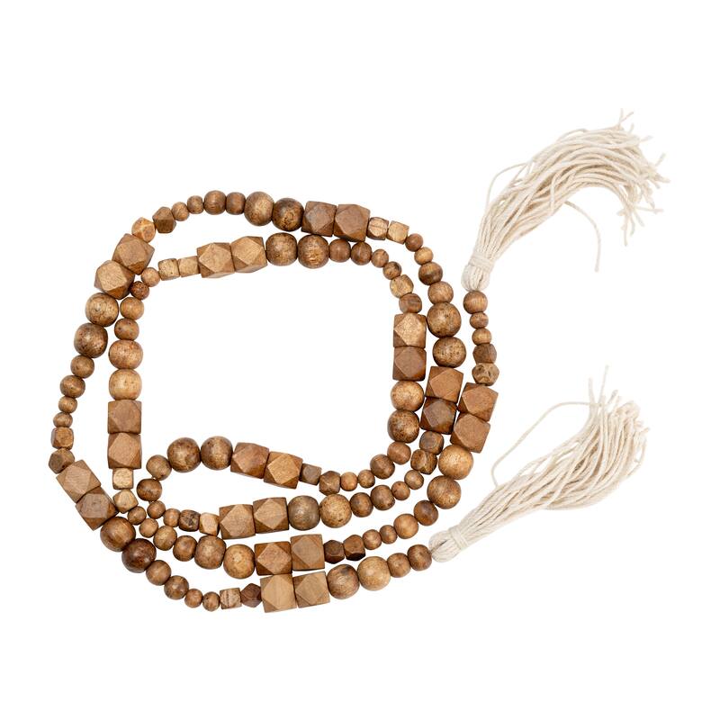 84"Lx1" Diameter Beads on Natural Jute, Wood Beaded Garland, Brown Finish, Decorative Wood Beads for Rustic Home Decor