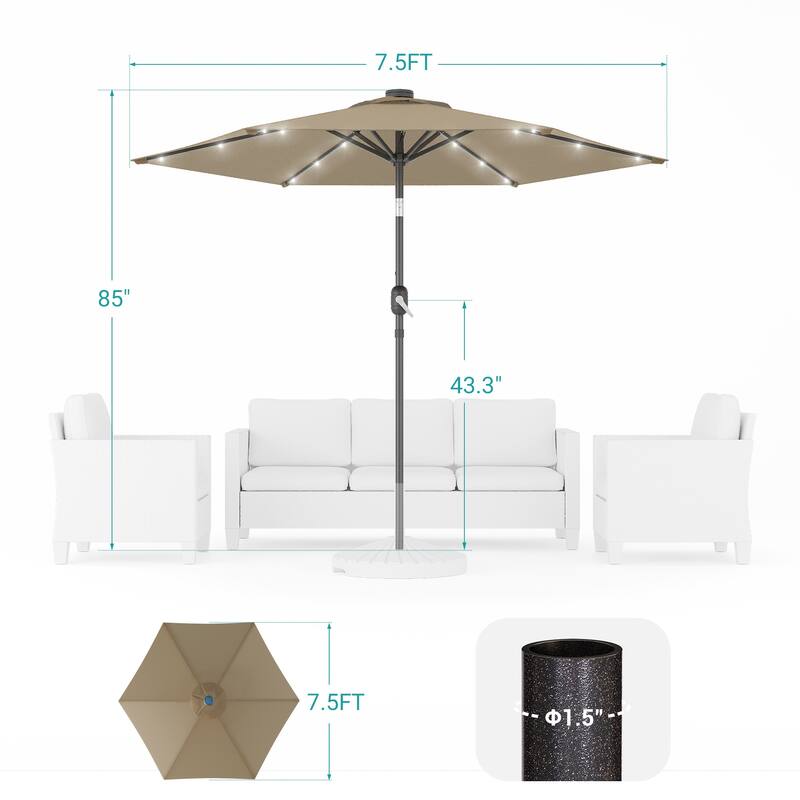 Bonosuki 7.5Ft LED Patio Market Umbrella Outdoor Table Umbrella