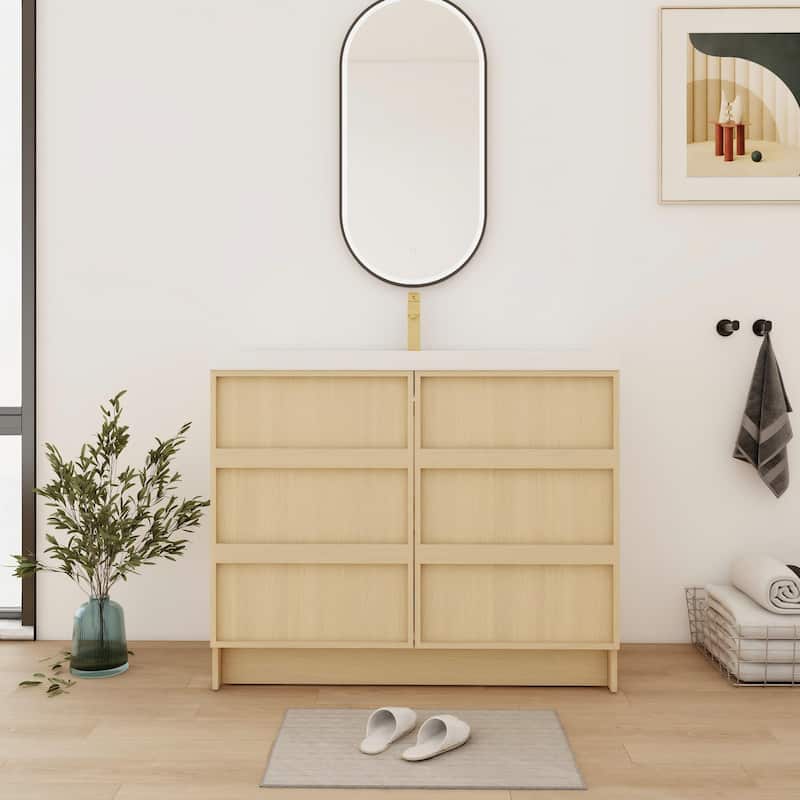 Bathroom Vanity With Resin Sink In 36/42/48 Inch, Freestanding Bathroom Vanity With Soft Close Doors And Shelf - 42.1''W×19.7''D×35.3''H - Dune Oak