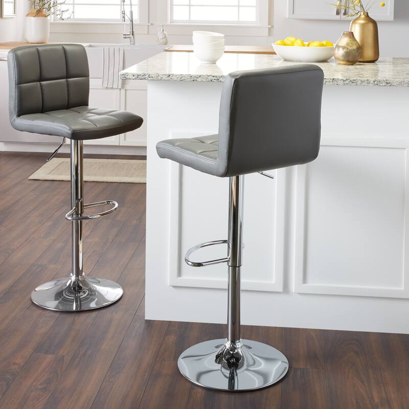 Porch & Den Galena Upholstered Chrome Adjustable Bar Stools (Set of 2)