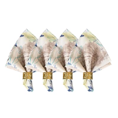 Seabiscuit Coastal Indoor/Outdoor Spring/Summer Cloth Napkins, Set of 4 - 17x17