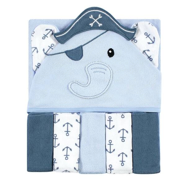 slide 1 of 1, Hudson Baby Infant Boy Hooded Towel and Five Washcloths, Pirate Elephant, One Size - Pirate Elephant - One Size One Size - Pirate Elephant