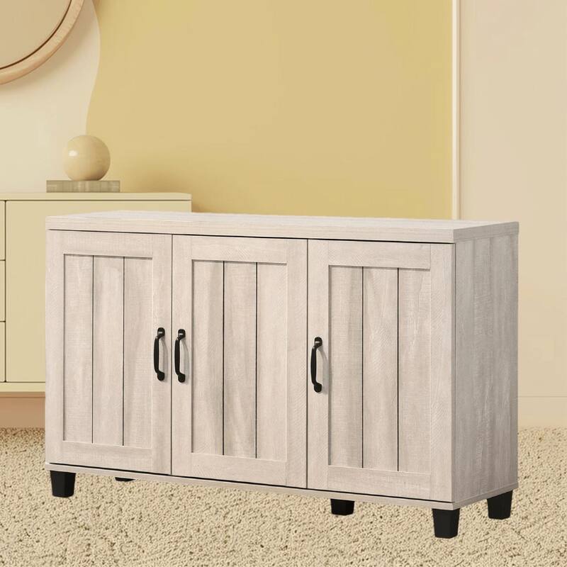 Freestanding 3-Door Shoe Storage Cabinet with 6 Adjustable Shelves and Particle Board Construction, for Hallway Entryway - Light Gray