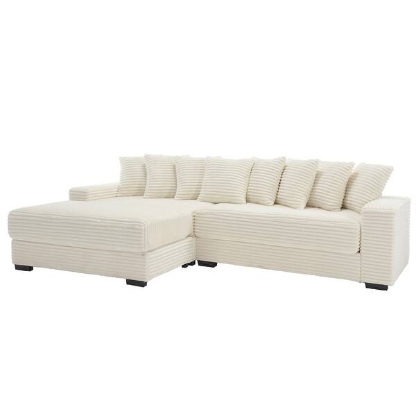 Oversized Two-Piece Couches, L Shaped Sofa, Corduroy, Right Chaise Daybed,with Armrests,Eight Throw Pillows,Corner Sofa