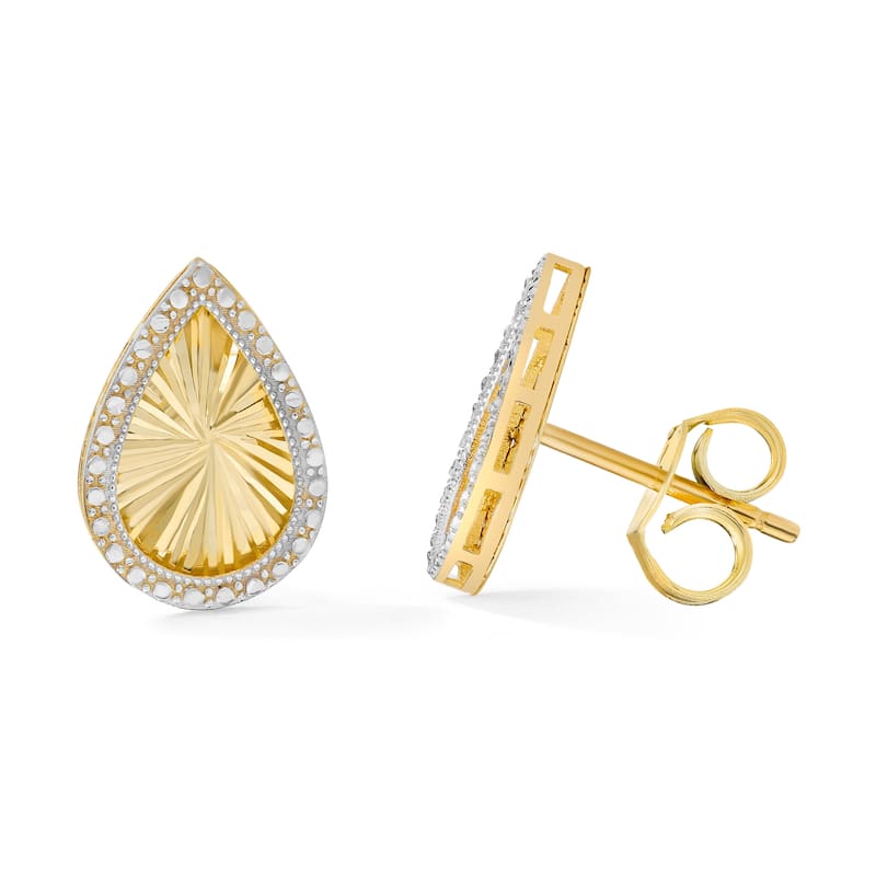Clover 14K Two-Tone Gold Diamond-Cut Teardrop Stud Earrings