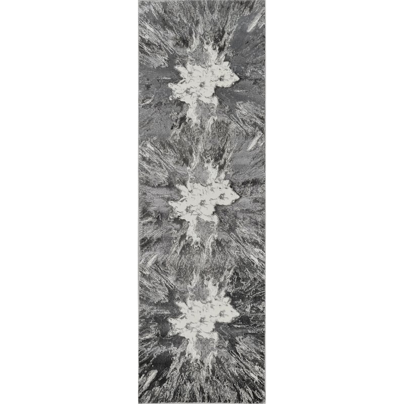 Inspire Collection Abstract Burst Area Rug - 7'10 Runner - Gray/White