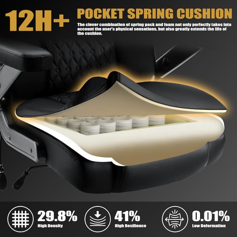 BOSSIN Big and Tall Office Chair, Heavy Duty Executive Desk Chair with 5D Adjustable Arms & Lumbar Support, Spring Cushion