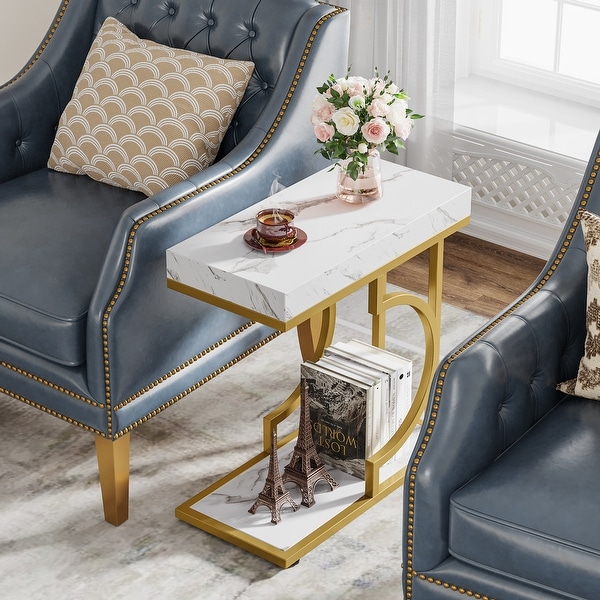 Narrow Side Table White Gold Side Table C Shaped End Table Modern Bedside Table Small Side Table for Couch Living Room On Sale Bed Bath Beyond 38325044