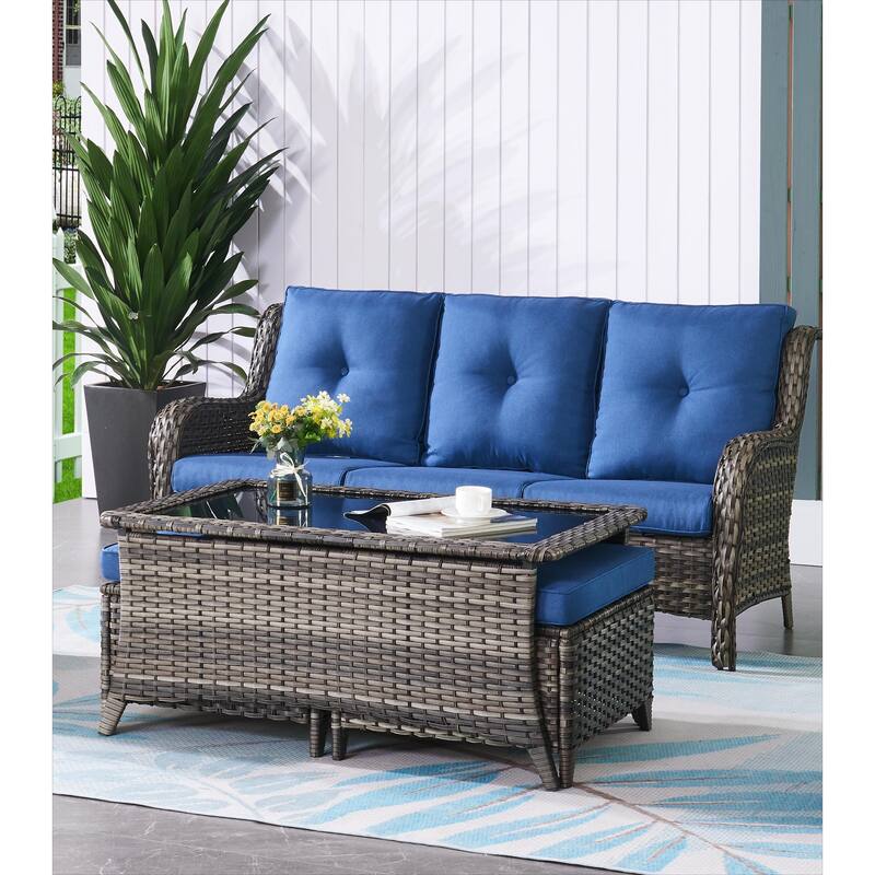 Pocassy Outdoor Patio Wicker Coffee Table-Rectangle - 46.5X28.5X21