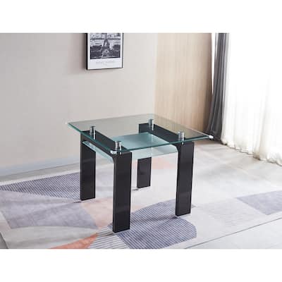 Tempered Glass Top Square Double-Layer Dining Table with MDF Legs