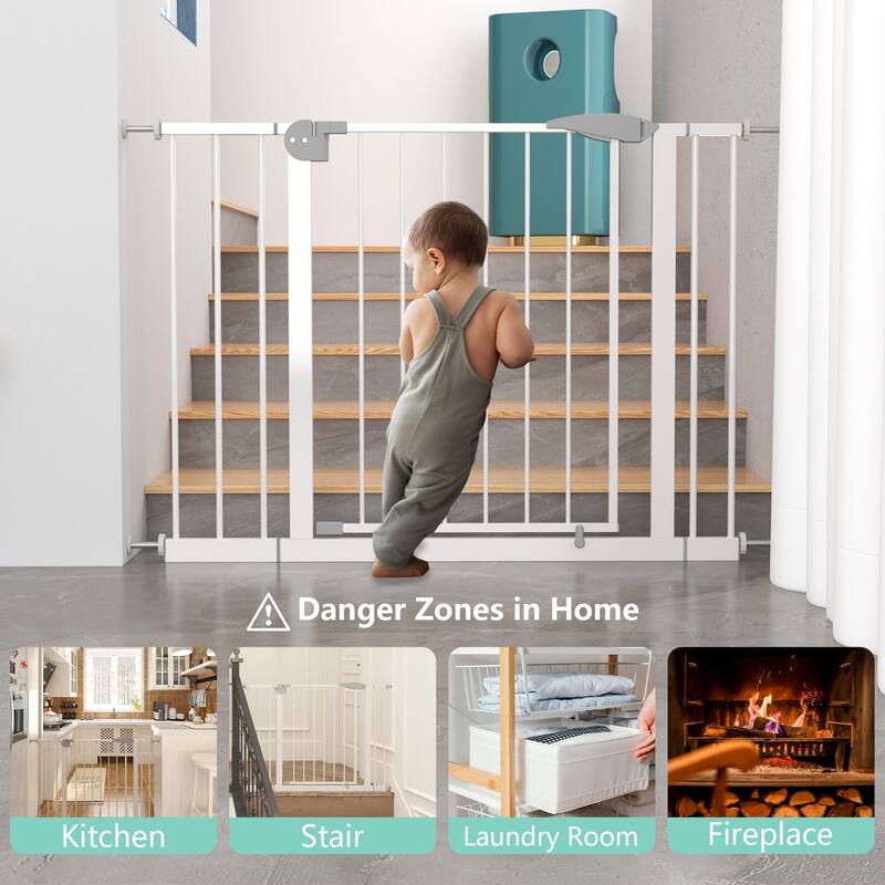 Anmytek Pressure Mounted Metal Safety Gate Auto Close White for Doorways Stairs Baby Pet 29 34 Inch Adjustable