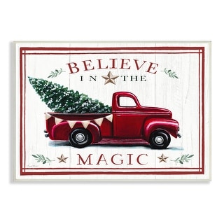 Stupell Believe In Magic Red Vintage Truck Country Holiday Tree Wood ...