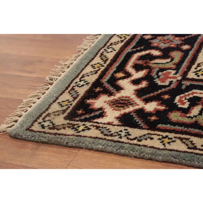 Hand Knotted Oriental 100% Wool Carpet Traditional Medallion Greys & Charcoal Heriz (serapi) Area Rug - 5' 9'' X 4' 0''