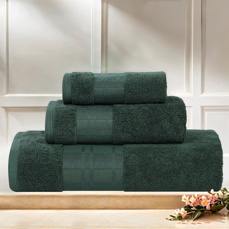 Superior Larissa Cotton Embroidered Geometric Border 3-Piece Towel Set