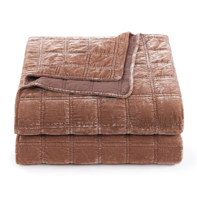 HiEnd Accents Stella Faux Silk Velvet Double Box Stitch Modern Rustic 3 Piece Quilt Set