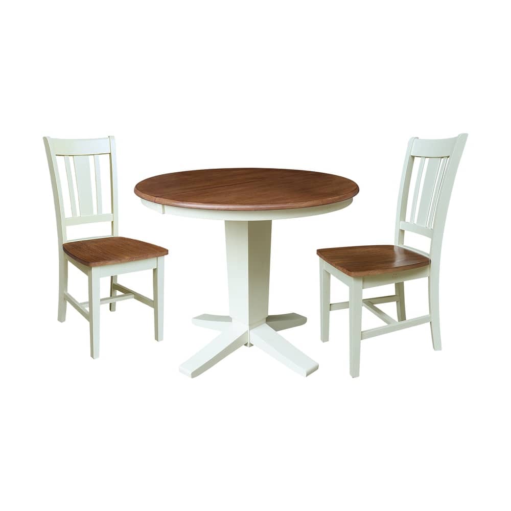 36 in Round Extension Dining Table with 12 in Leaf and Dining Chairs