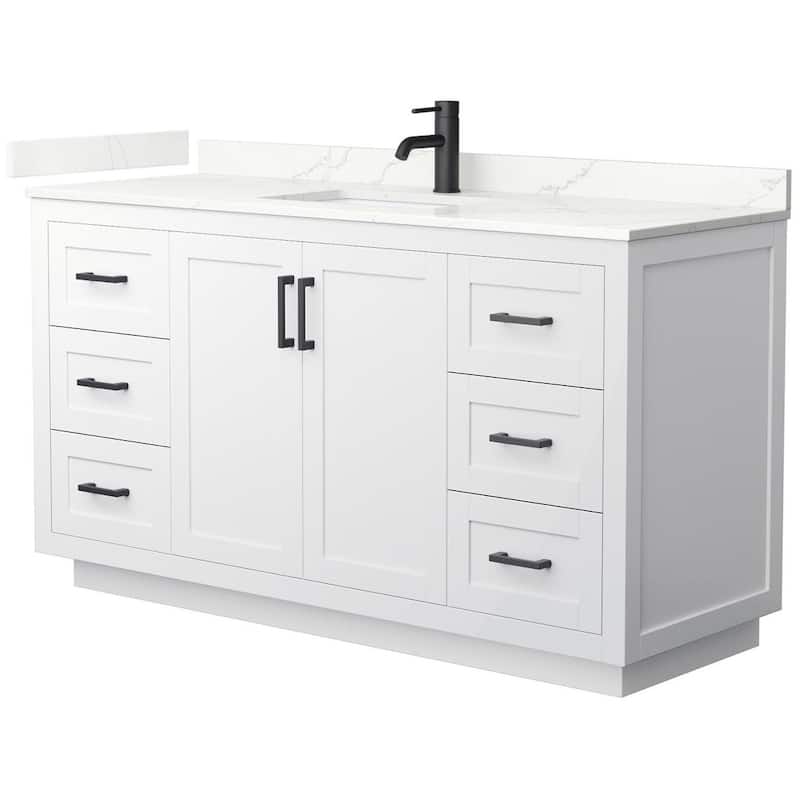 Wyndham Collection WCF292960S-QTZ-UNSMXX Miranda 60" Free Standing - White / Giotto Quartz Top / Matte Black Hardware