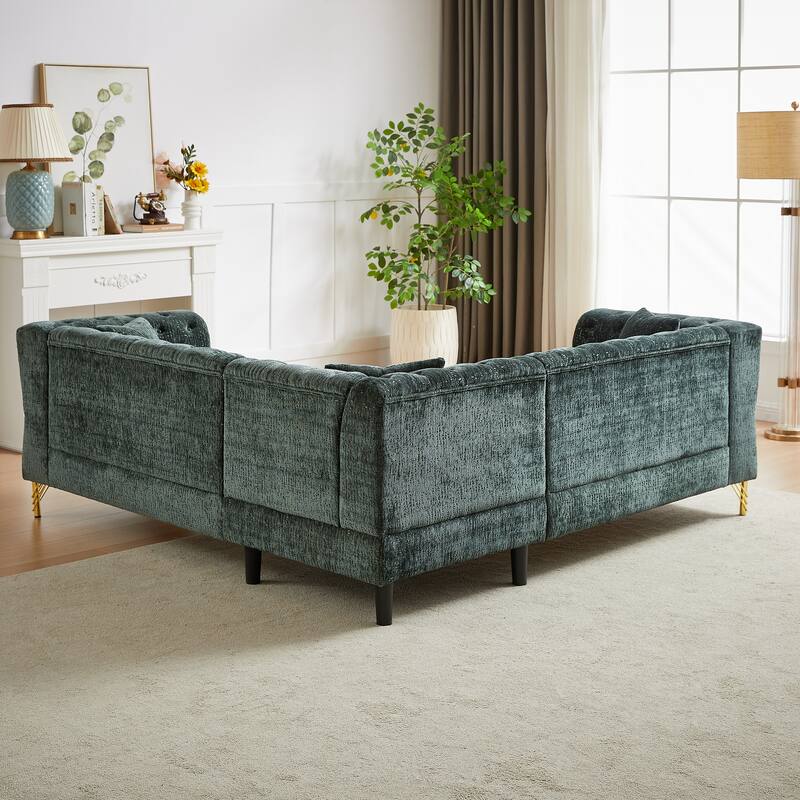 5-Seater Chenille Corner Sofa with Nailhead Trim, L-Shaped Couch for Living Rooms