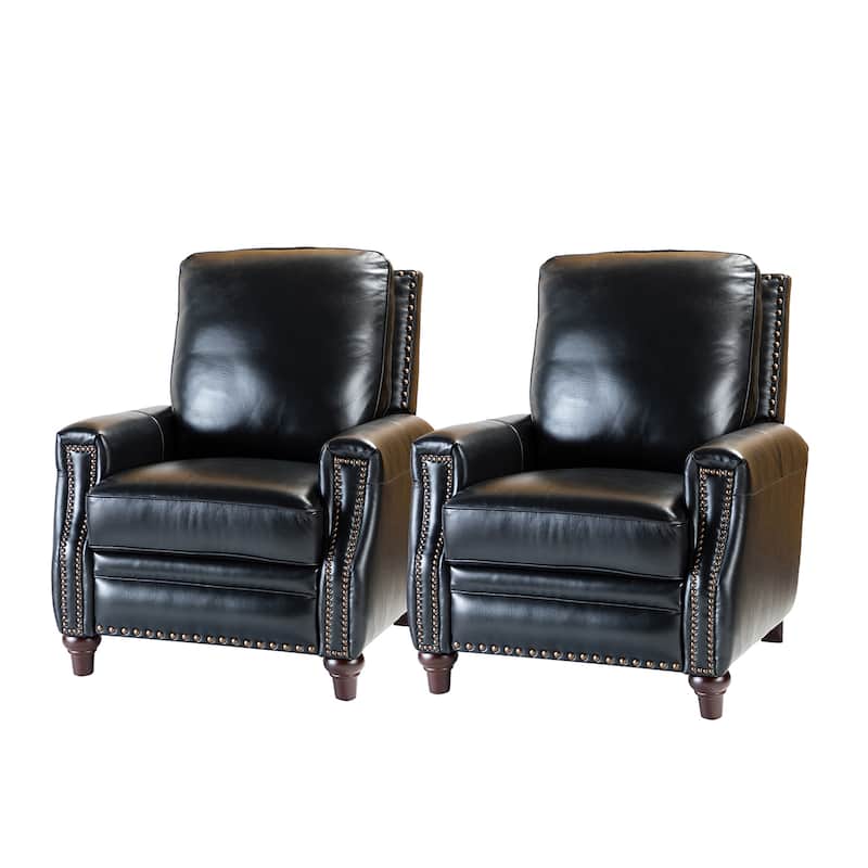 Cigar Mid-century Modern Genuine Leather Recliner with Nailhead Trim Set of 2 by HULALA HOME