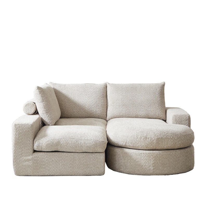 Curved Sectional Sofa with L-Shape Chaise, Chenille Upholstered Boneless Cloud Sofa, Modular 4 Seat Corner Sofa with Cushions