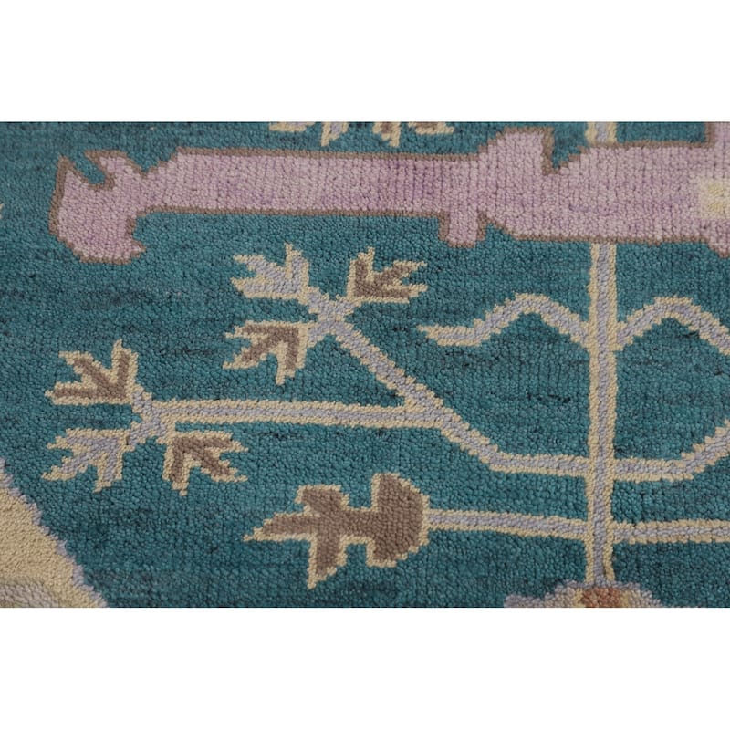 Teal Oushak Indian Area Rug Hand-Knotted Wool Carpet - 9'1" x 12'0"