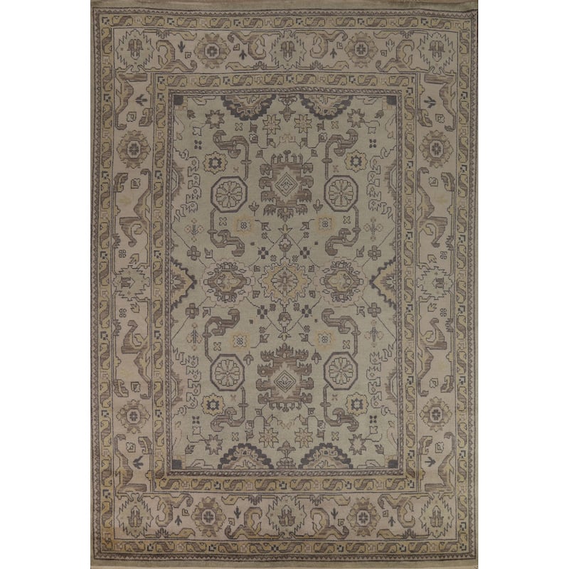 Green Floral Oushak Indian Area Rug Hand-Knotted Wool Carpet - 9'0" x 12'2"