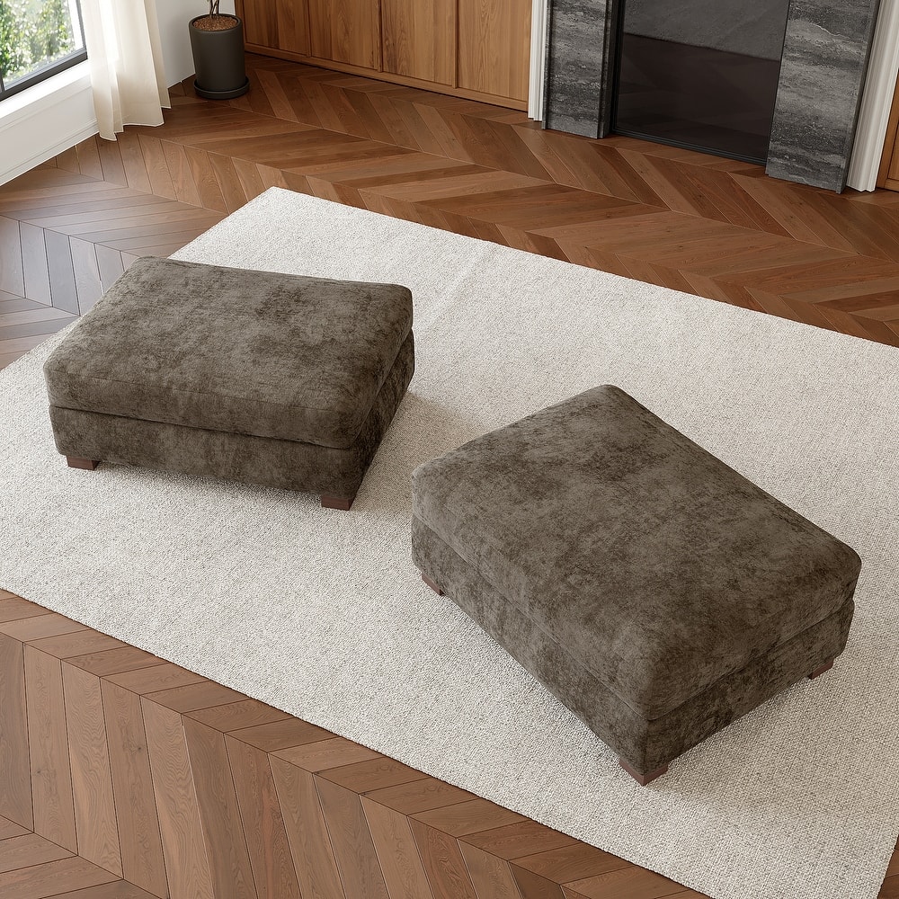 Oversized Chenille Modular Ottoman With Cushioned Top