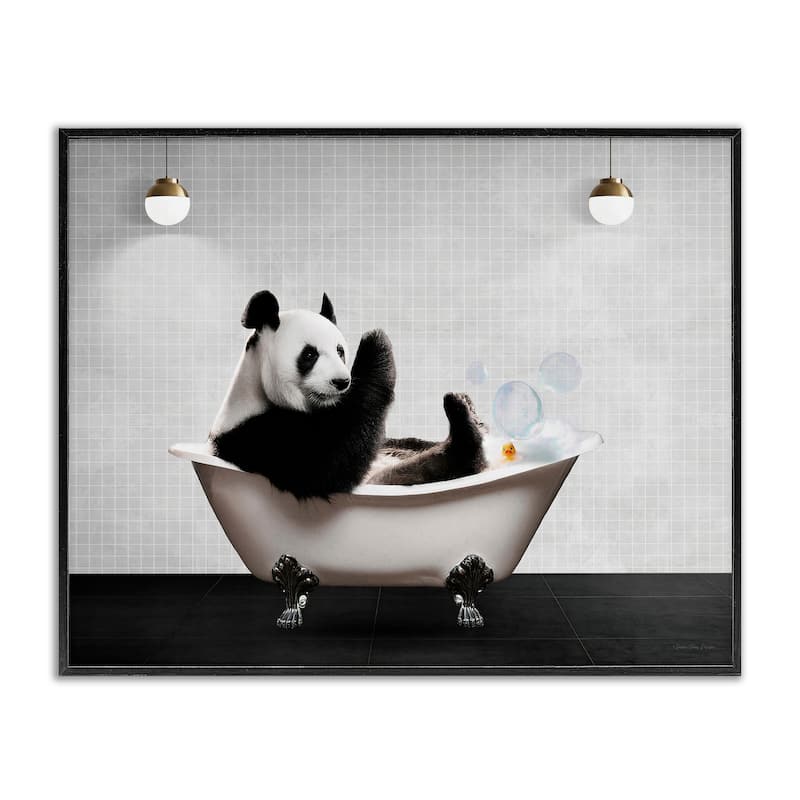 Stupell Panda in Modern Bubble Bath Framed Giclee Art Design By Seven Trees Design - 30 x 24 - Black