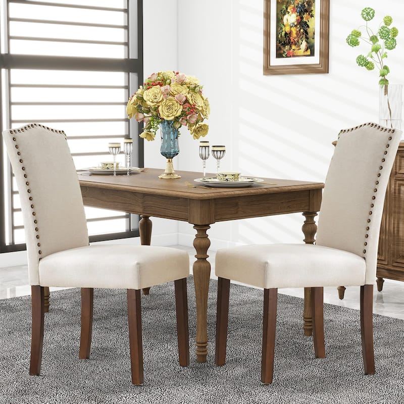 Dining Chairs Set of 2/4/6 , Modern Upholstered High-end Dining Room Chair with Nailhead Back Solid Wood Legs, Fabric Side Chair - Set of 2